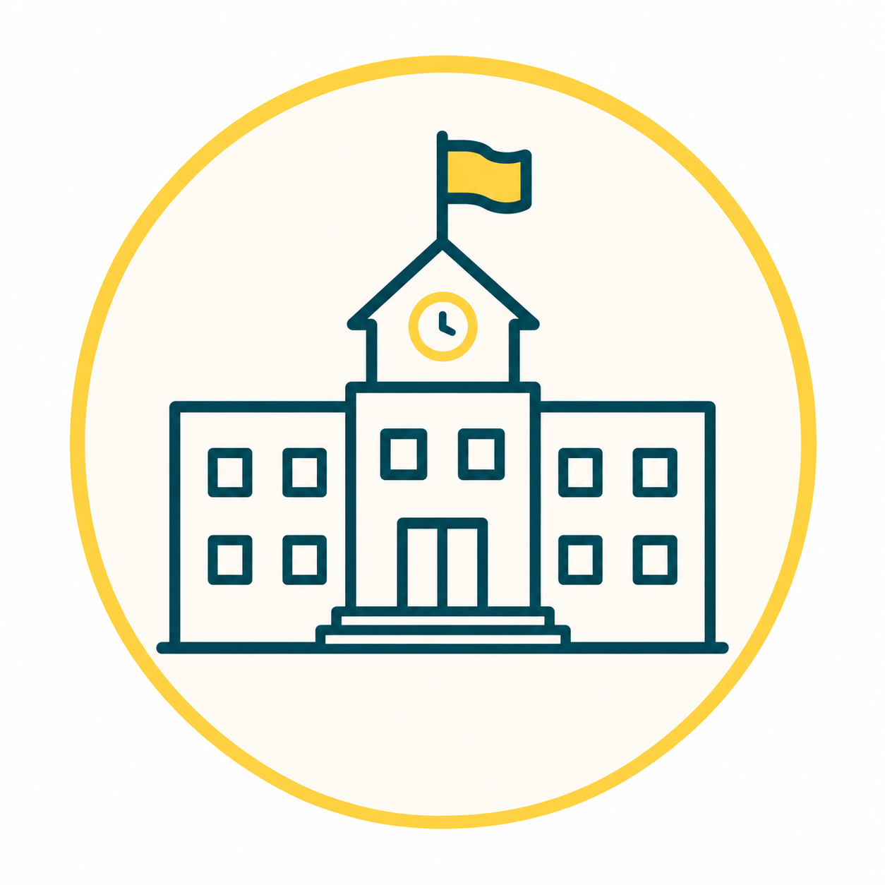 School district icon representing modern educational environments and student safety challenges