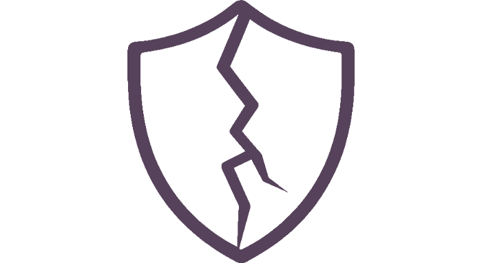 Cracked shield icon representing increased risk, coverage restrictions, and weakening protection against abuse-related claims